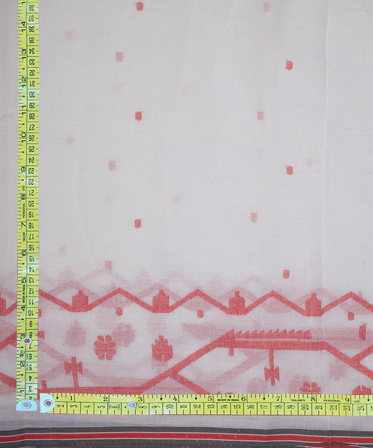 White handwoven bengal cotton border design jamdani fabric