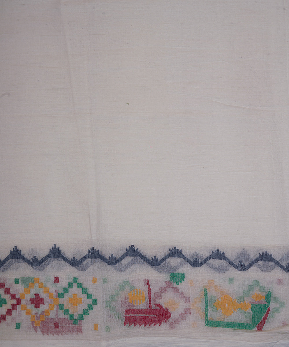 White hand woven bengal cotton border design jamdani fabric