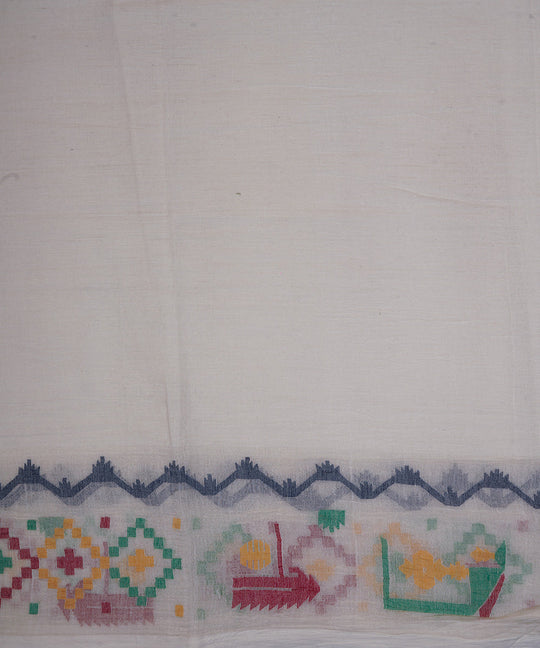 White hand woven bengal cotton border design jamdani fabric