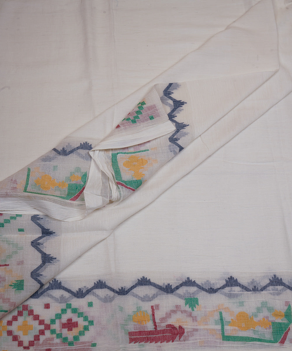 White hand woven bengal cotton border design jamdani fabric