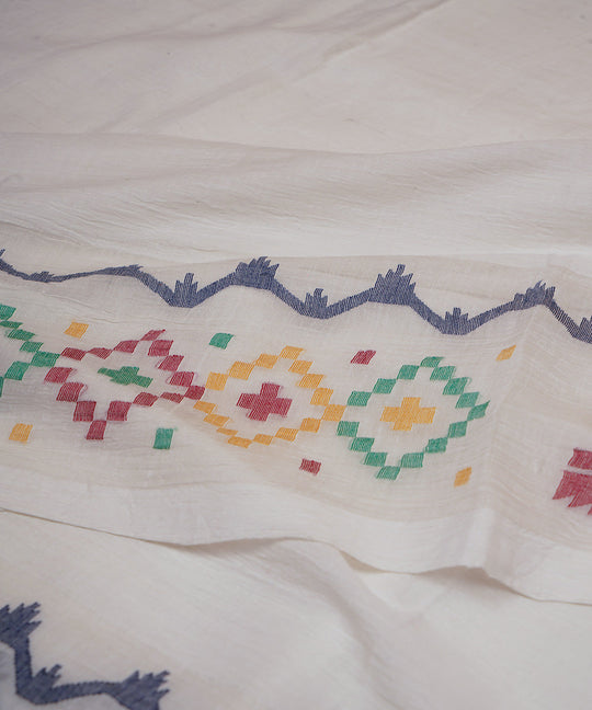 White hand woven bengal cotton border design jamdani fabric