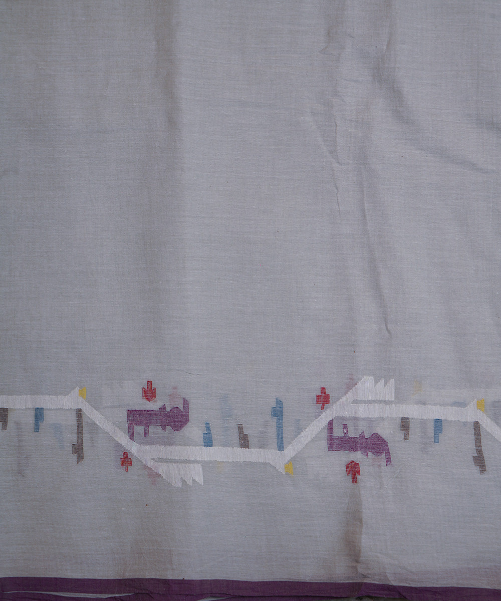 Grey handloom bengal cotton border design jamdani fabric