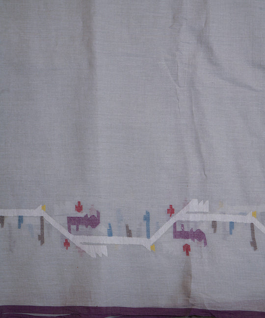 Grey handloom bengal cotton border design jamdani fabric