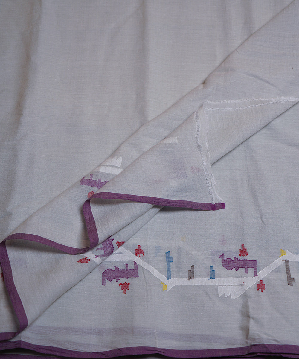 Grey handloom bengal cotton border design jamdani fabric