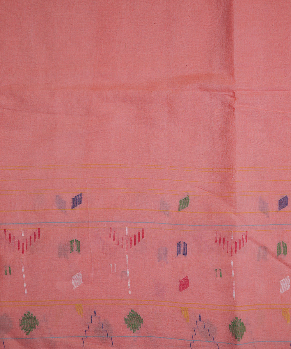 Peach handloom bengal cotton border design jamdani fabric