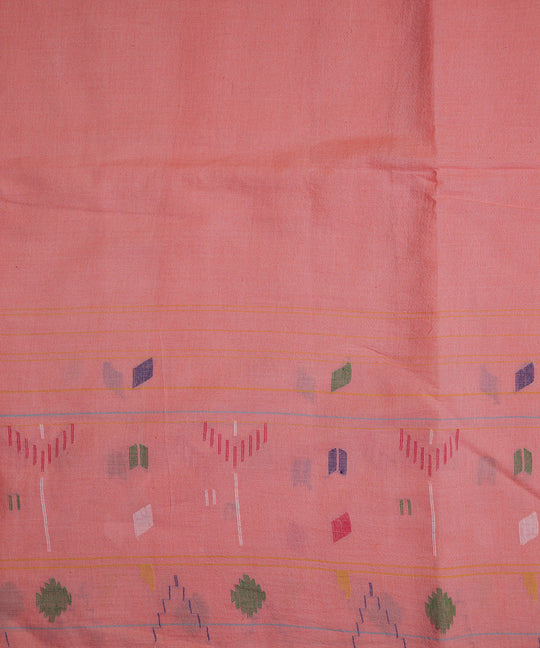 Peach handloom bengal cotton border design jamdani fabric