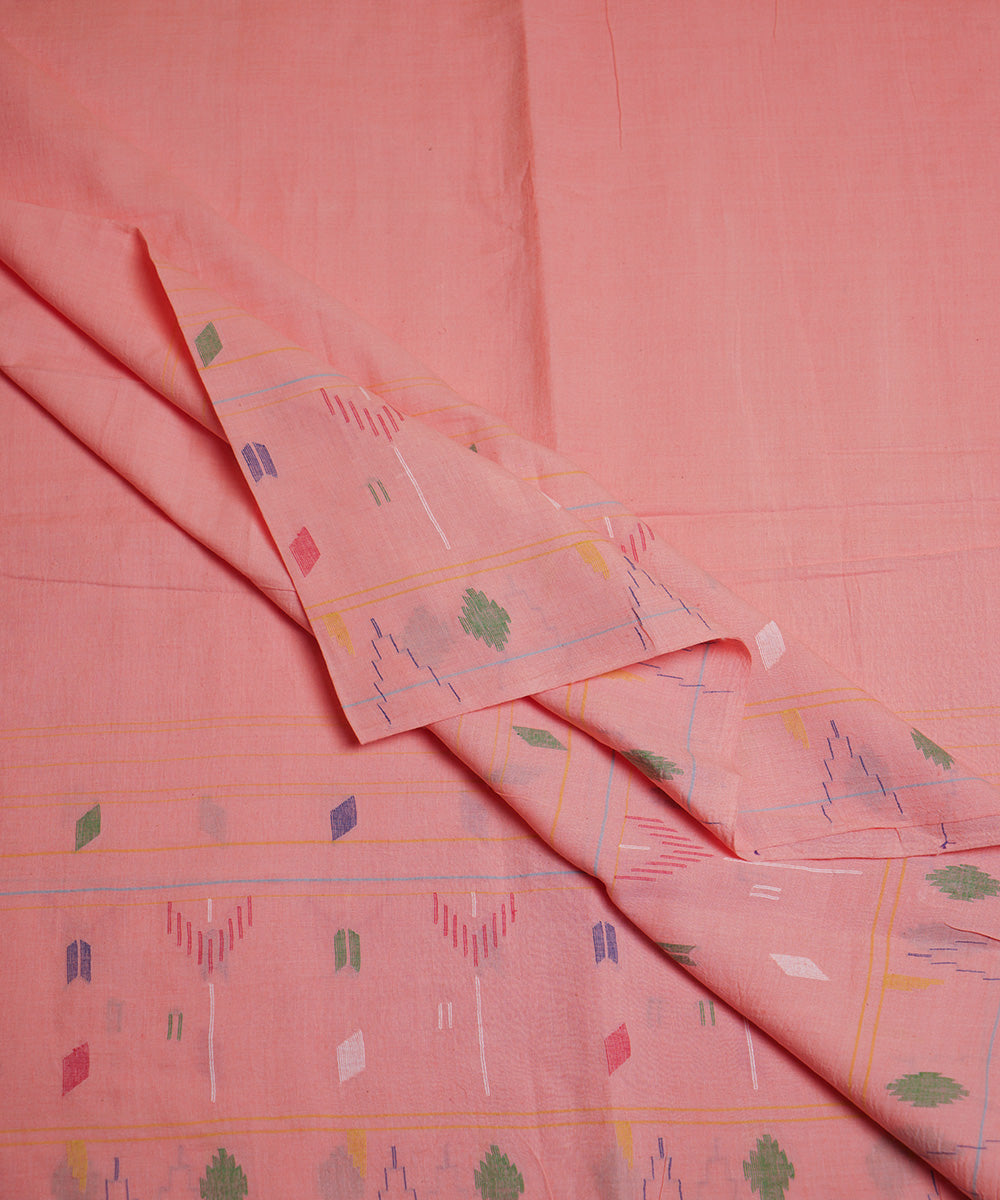 Peach handloom bengal cotton border design jamdani fabric