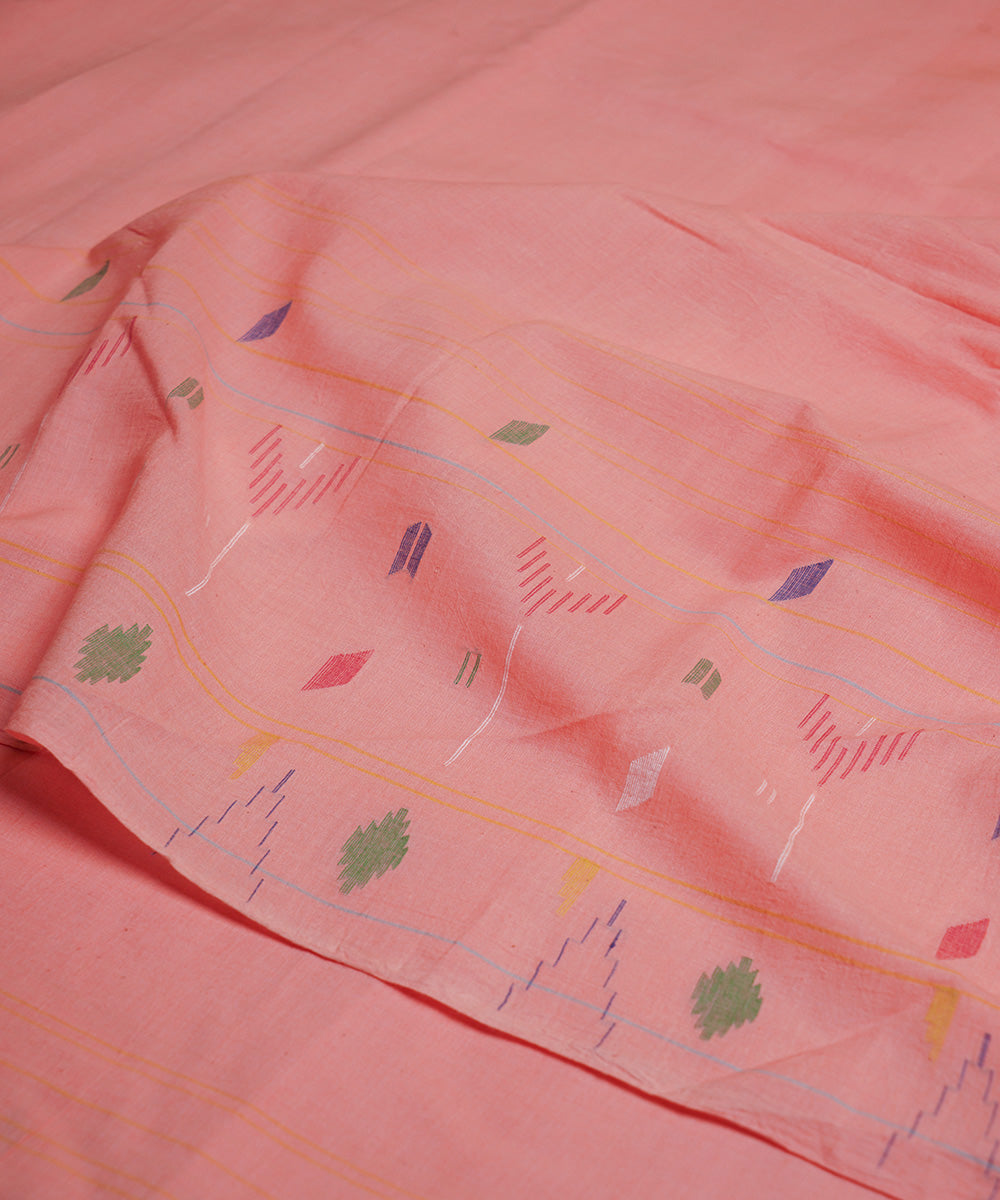 Peach handloom bengal cotton border design jamdani fabric