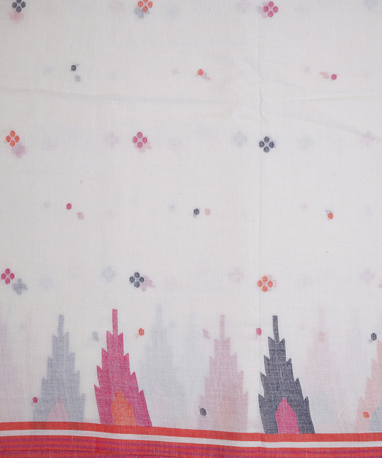 White hand loom bengal cotton border design jamdani fabric