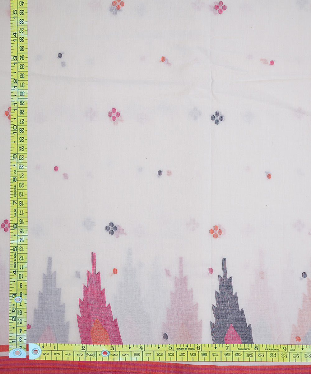 White hand loom bengal cotton border design jamdani fabric