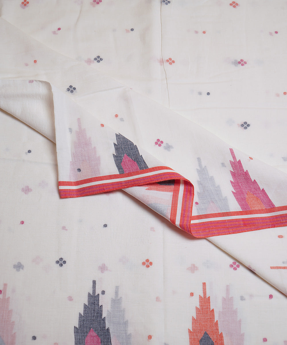 White hand loom bengal cotton border design jamdani fabric