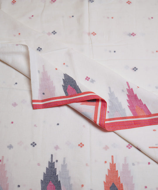 White hand loom bengal cotton border design jamdani fabric