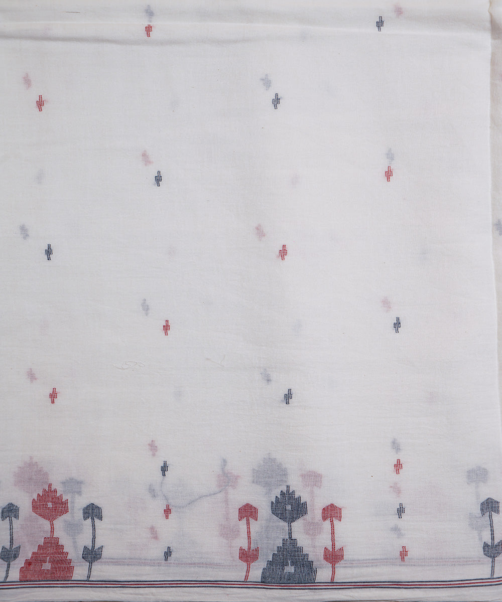 White handloom bengal cotton border design jamdani fabric