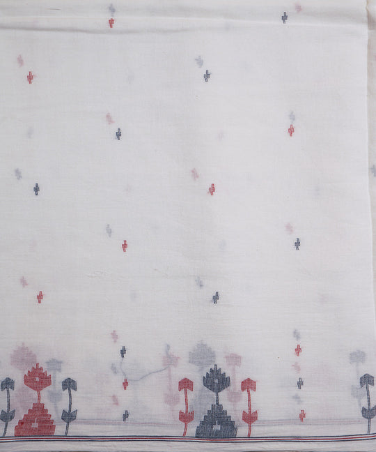 White handloom bengal cotton border design jamdani fabric