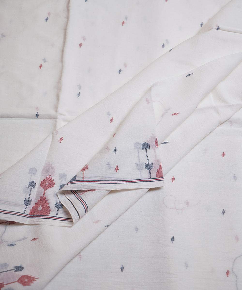 White handloom bengal cotton border design jamdani fabric