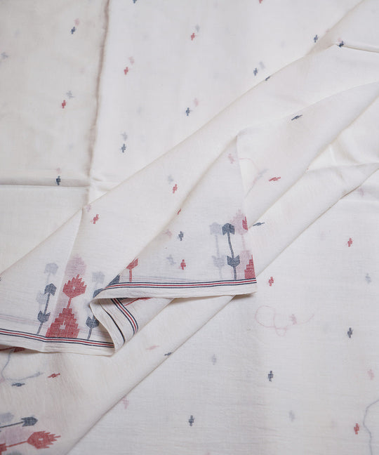 White handloom bengal cotton border design jamdani fabric