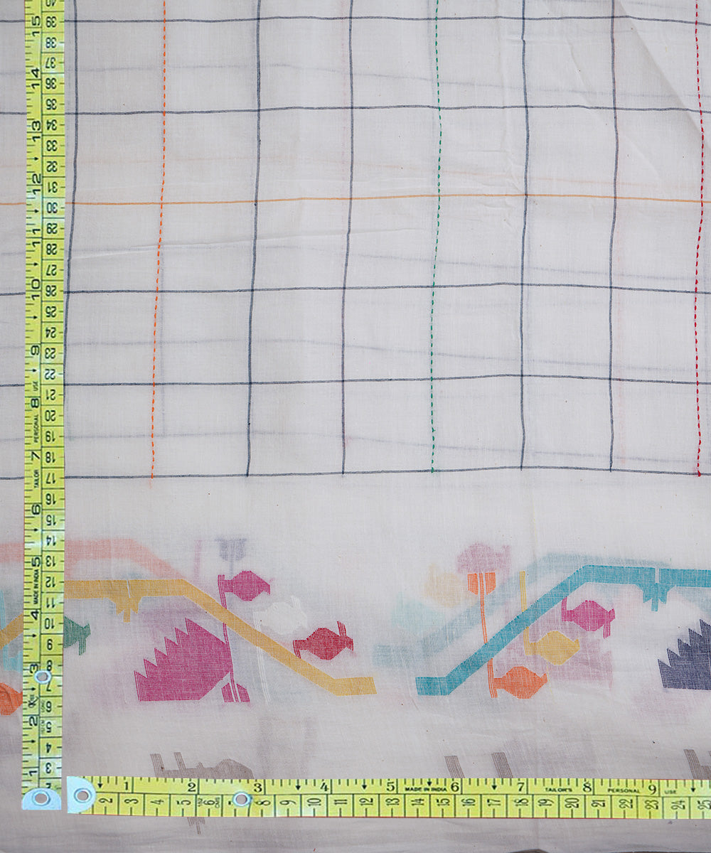 White handloom checks bengal cotton border design jamdani fabric