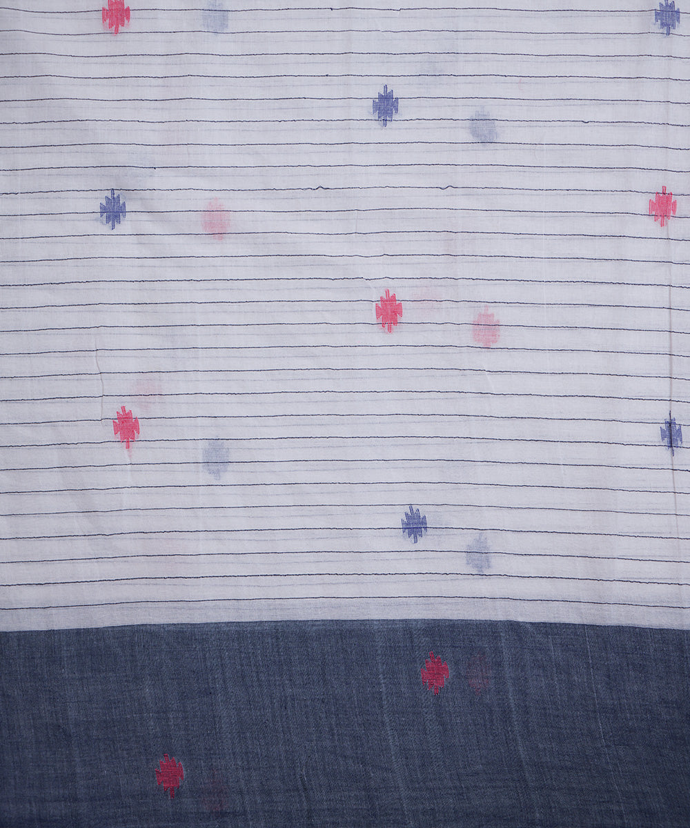 White hand loom cotton border design jamdani fabric