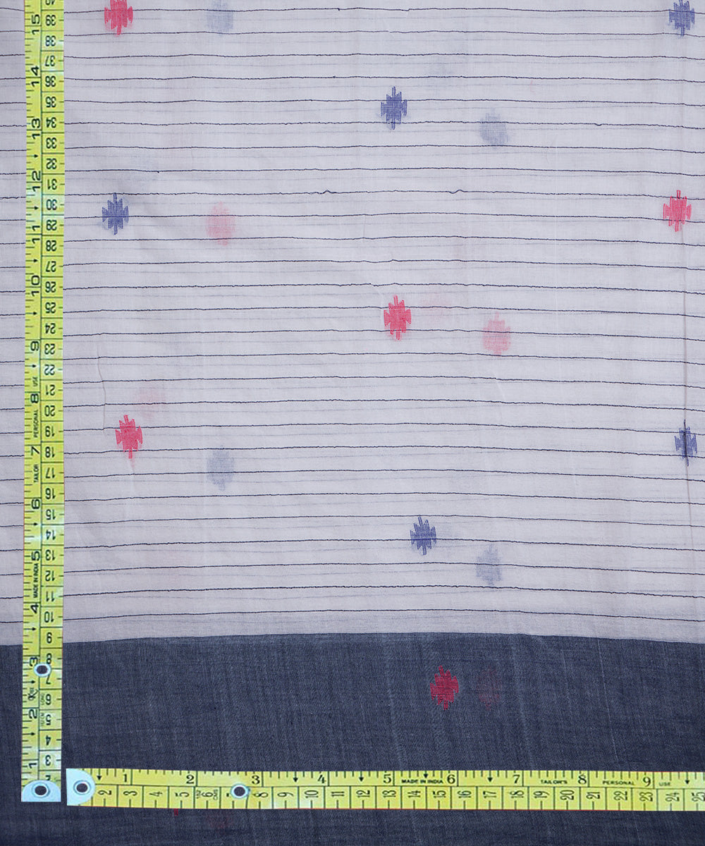 White hand loom cotton border design jamdani fabric