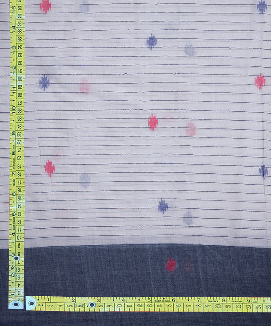 White hand loom cotton border design jamdani fabric
