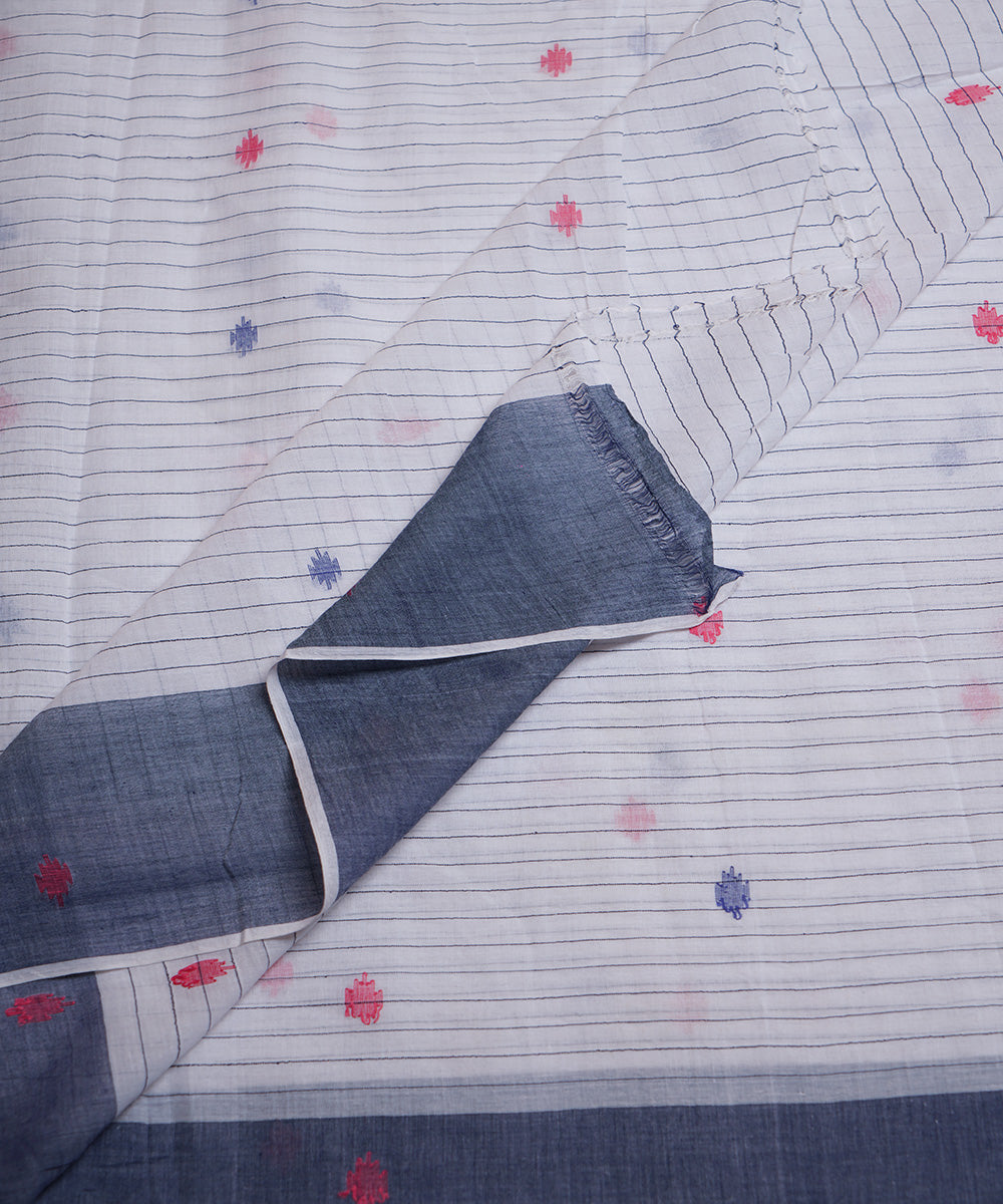 White hand loom cotton border design jamdani fabric