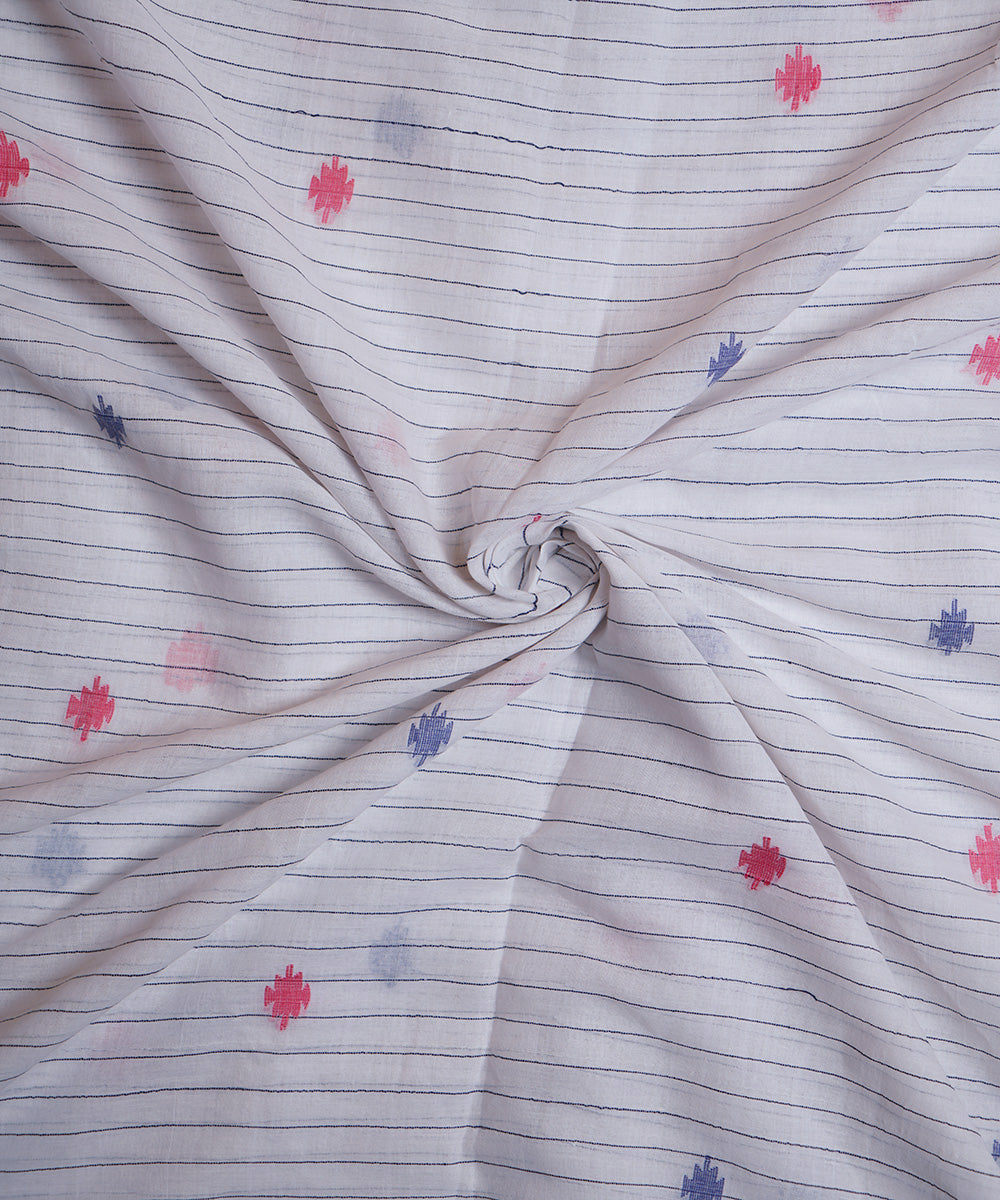 White hand loom cotton border design jamdani fabric