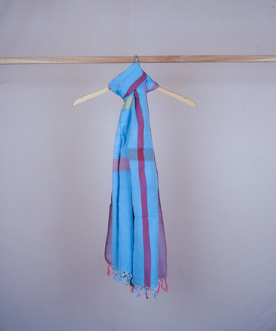Blue multicolor handwoven cotton stole