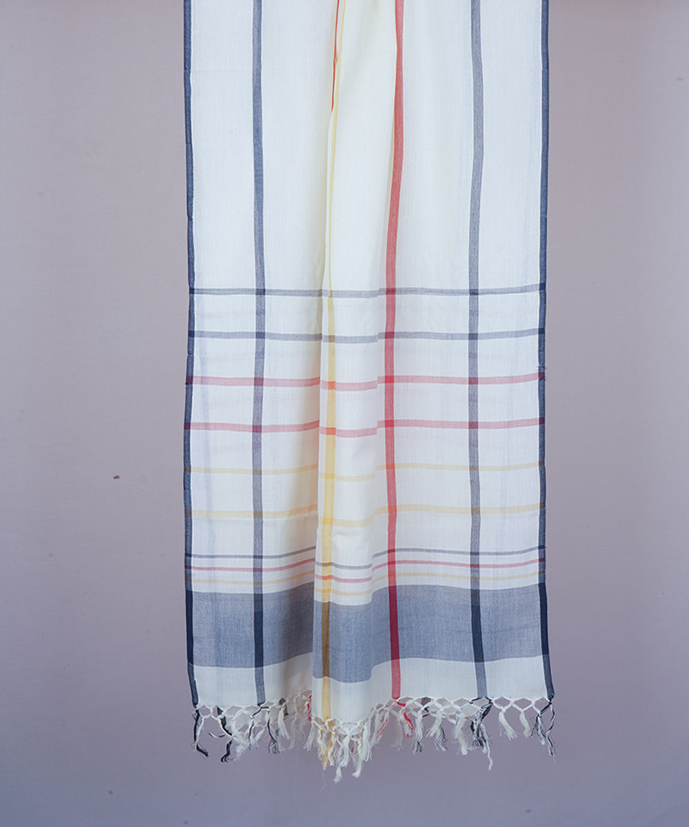 White multicolor handwoven cotton stole