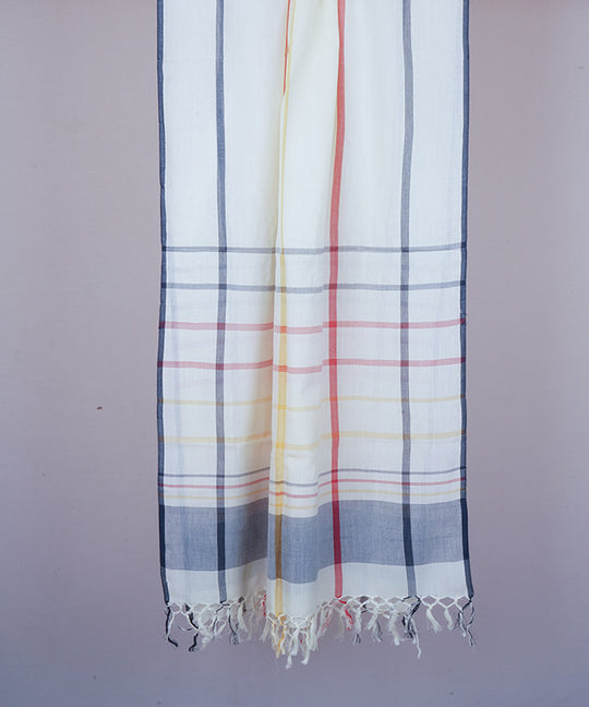 White multicolor handwoven cotton stole
