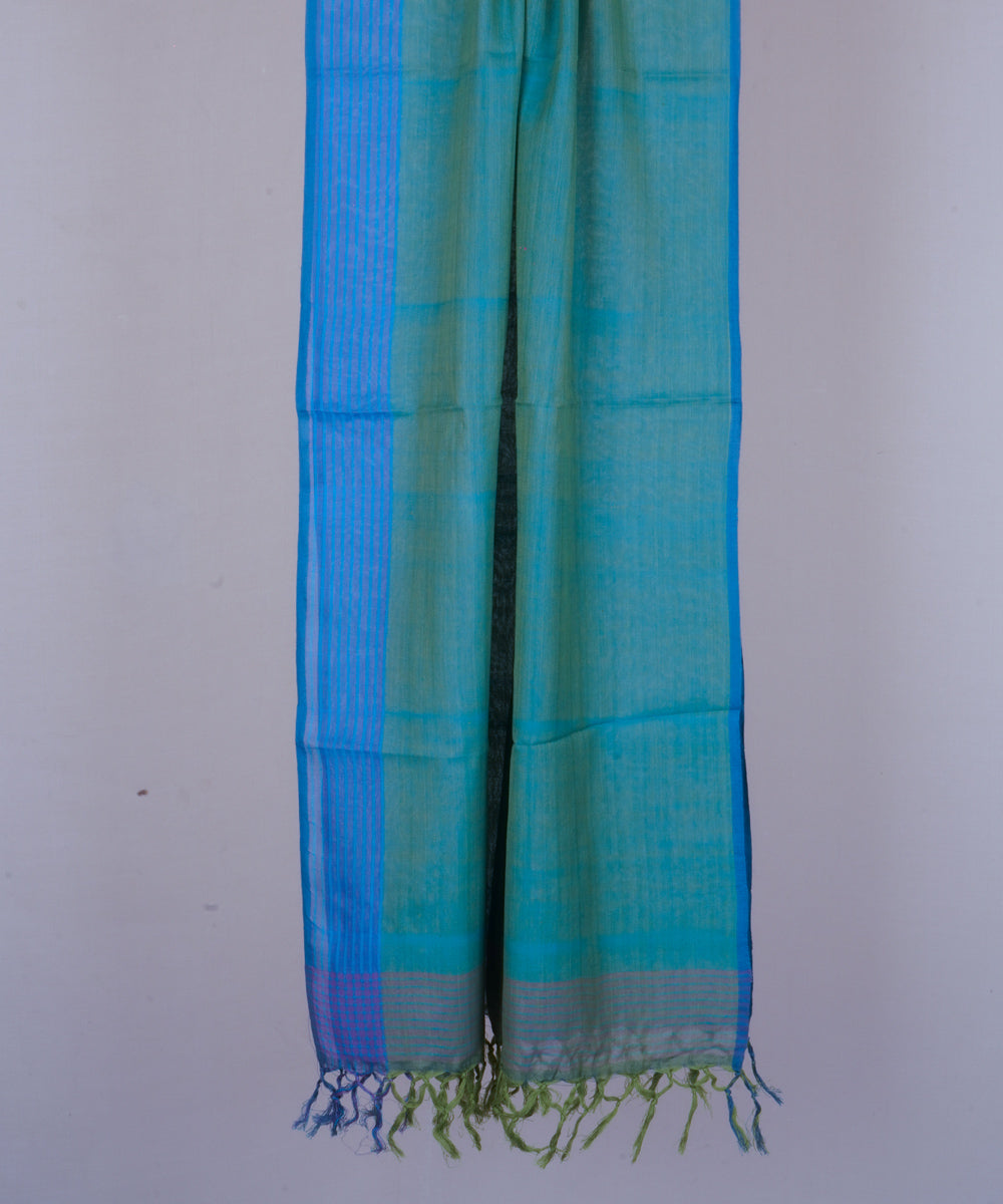 Blue green hand woven cotton stole