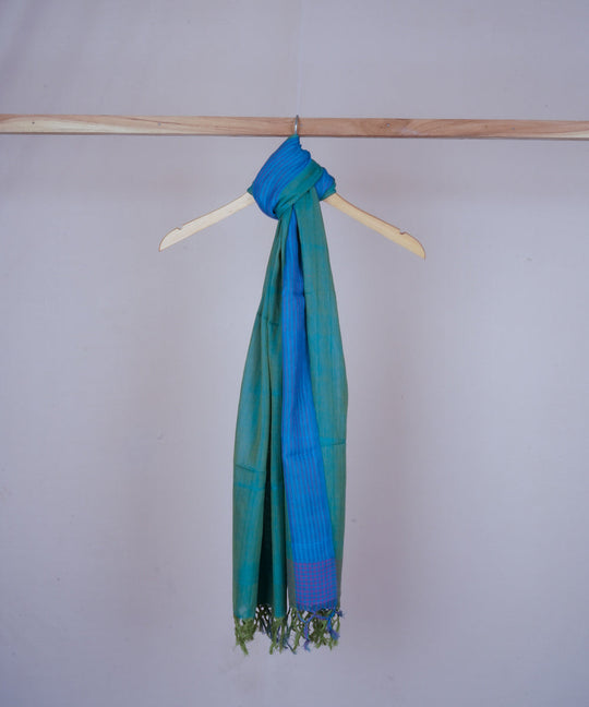 Blue green hand woven cotton stole