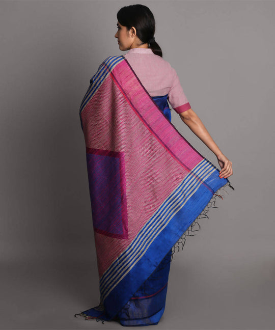 Deep blue handwoven tussar silk saree