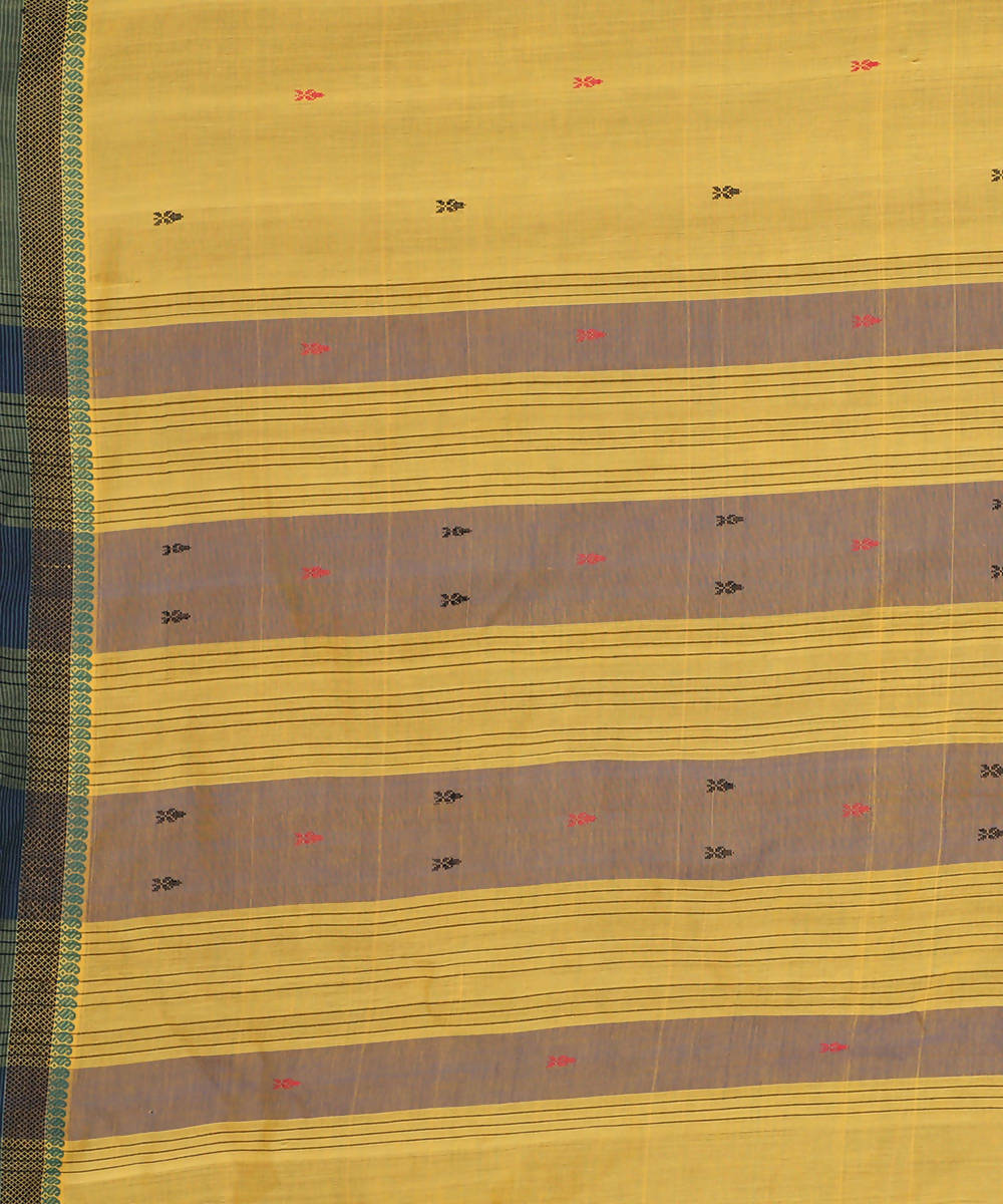 Yellow cotton jamdani handwoven saree