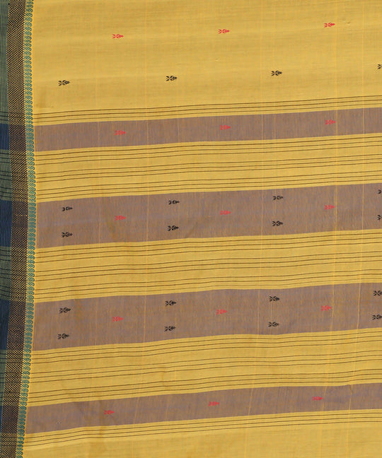 Yellow cotton jamdani handwoven saree