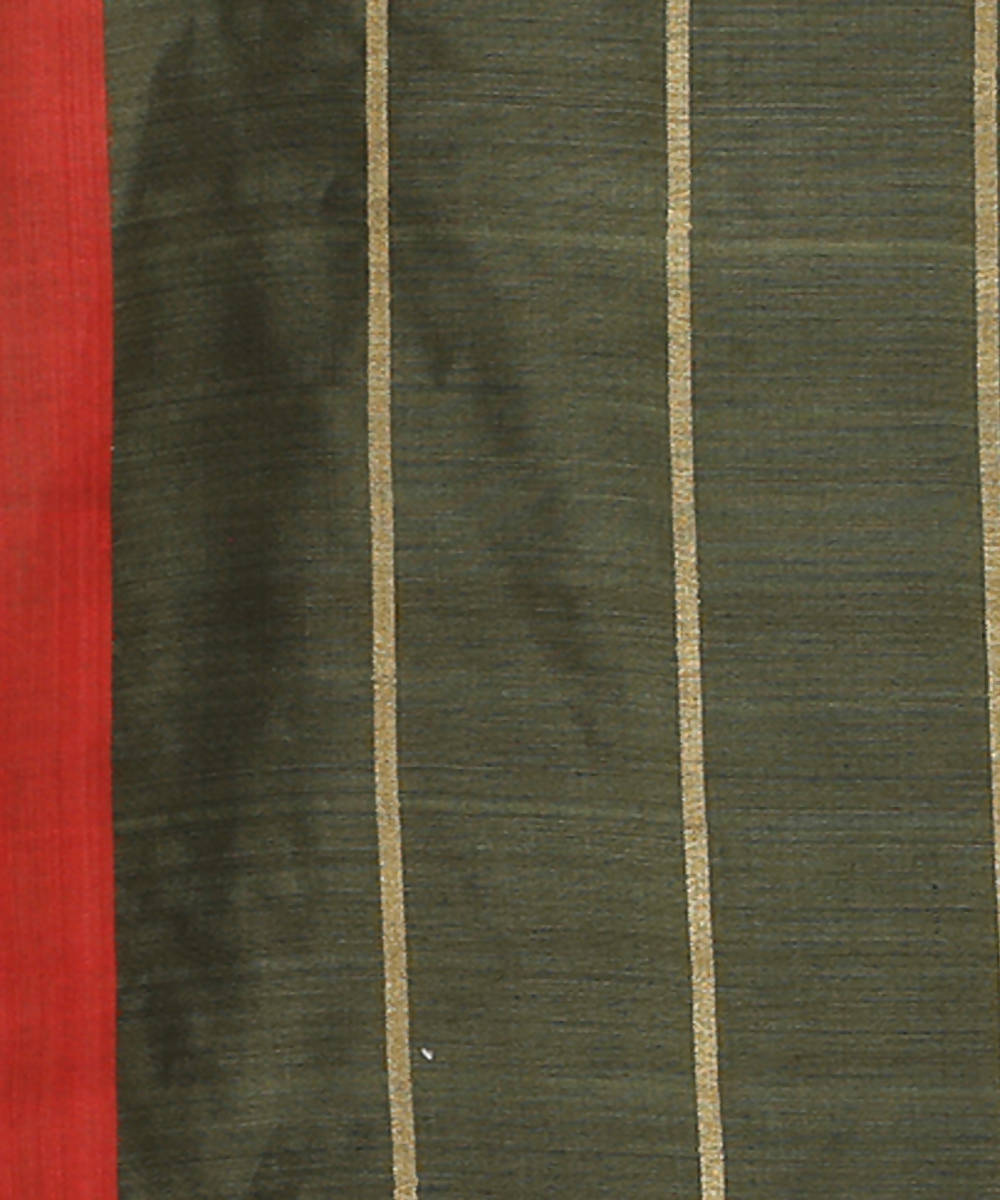 Olive green handwoven tussar silk saree