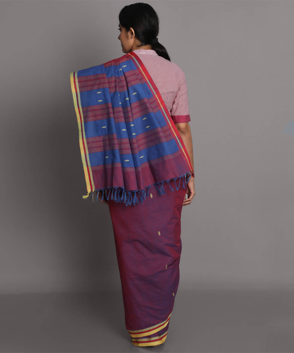 Magenta blue cotton handwoven saree