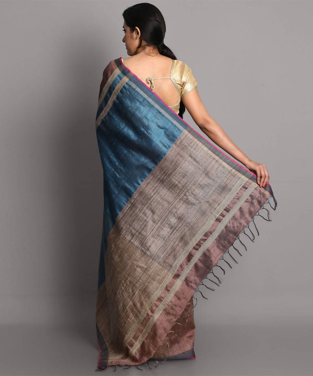 Peach mauve handwoven tussar silk saree