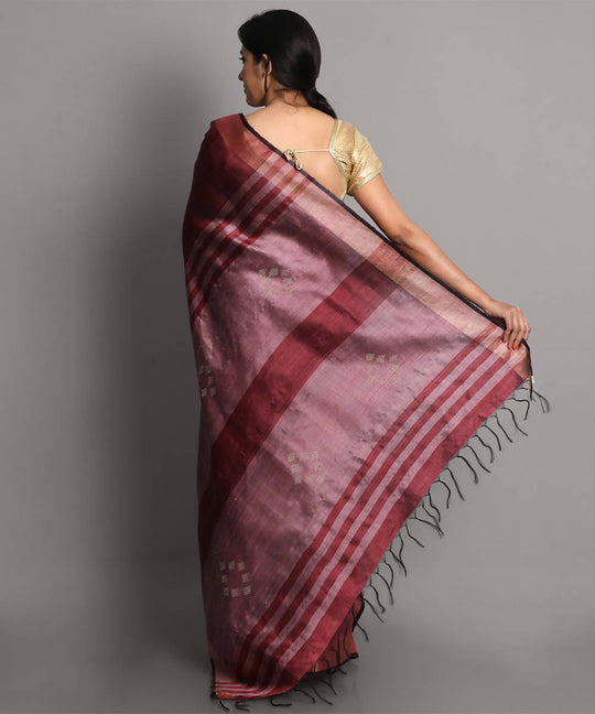 Maroon handwoven tussar silk saree