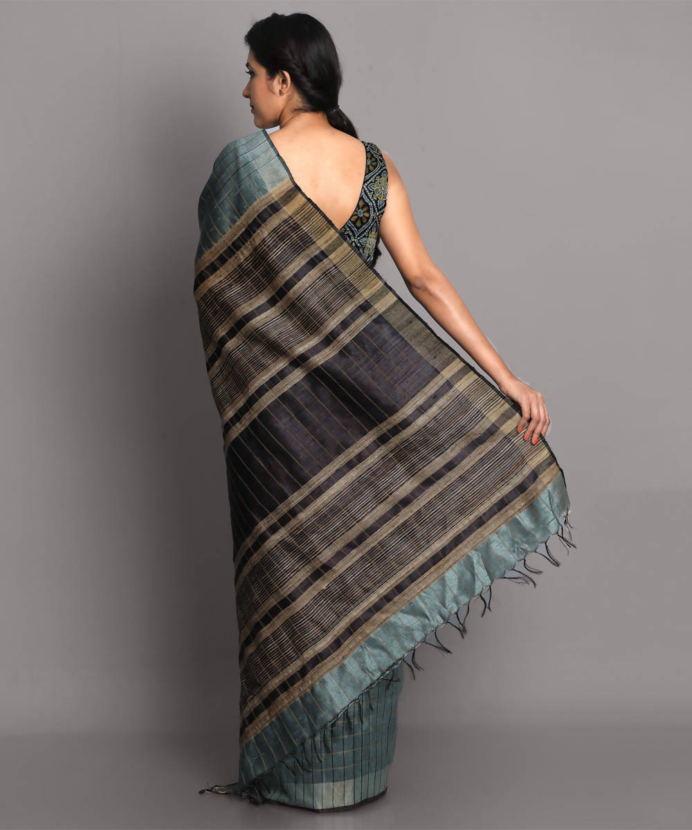 Blue grey handwoven tussar silk saree