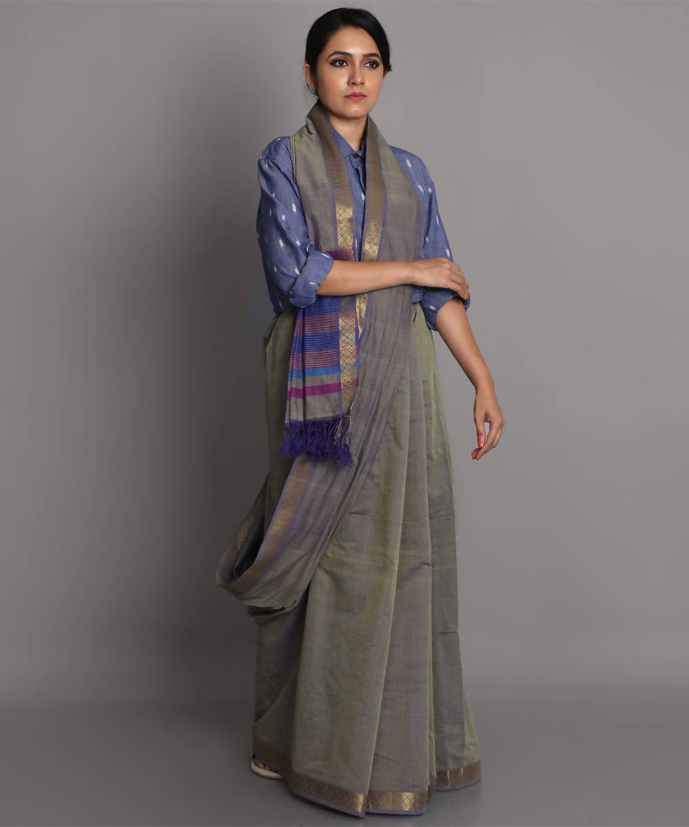 Grey cotton srikakulam jamdani handwoven saree