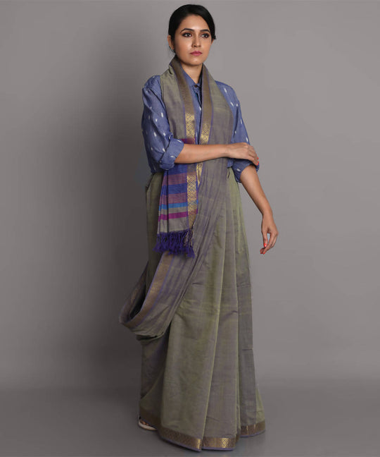 Grey cotton srikakulam jamdani handwoven saree