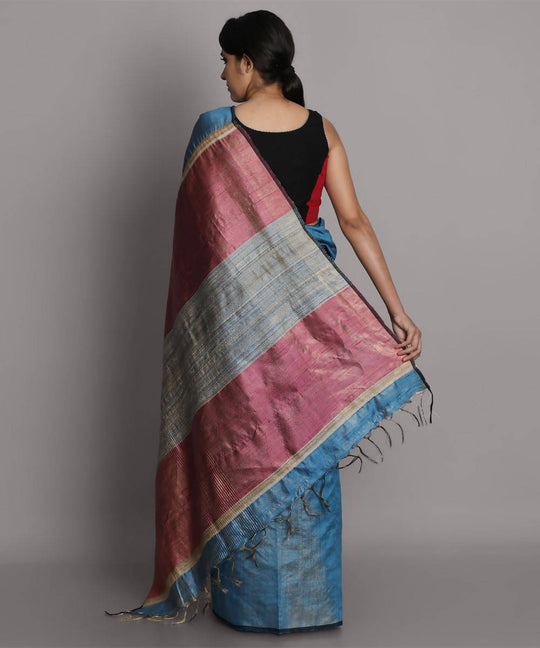 Blue handwoven tussar silk saree