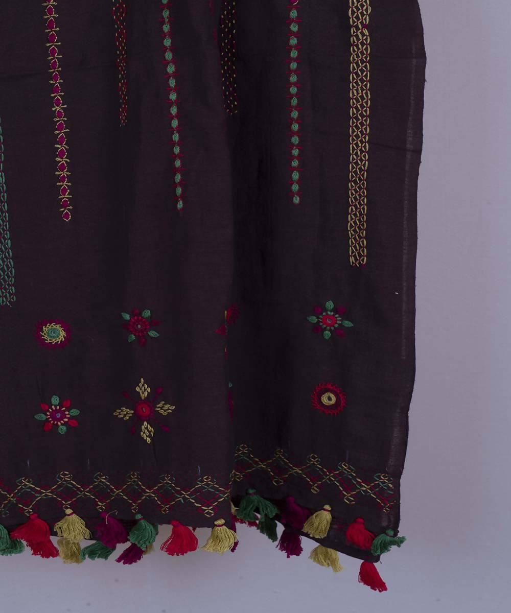 Dark wine lambani hand embroidered cotton stole