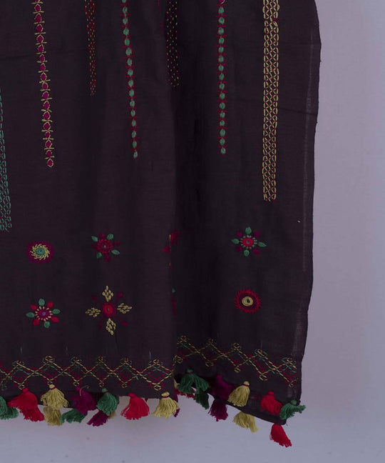 Dark wine lambani hand embroidered cotton stole