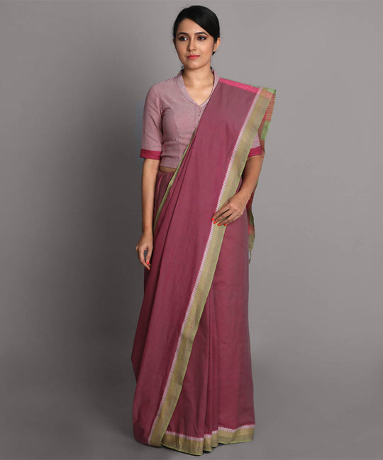 Mauve cotton handwoven saree