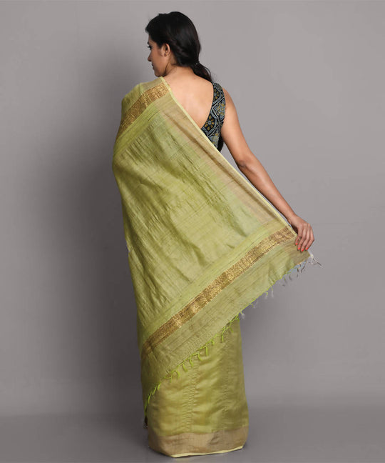 Light green handwoven tussar silk saree