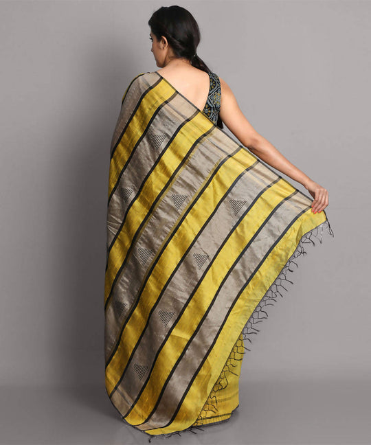 Golden yellow handwoven tussar silk saree