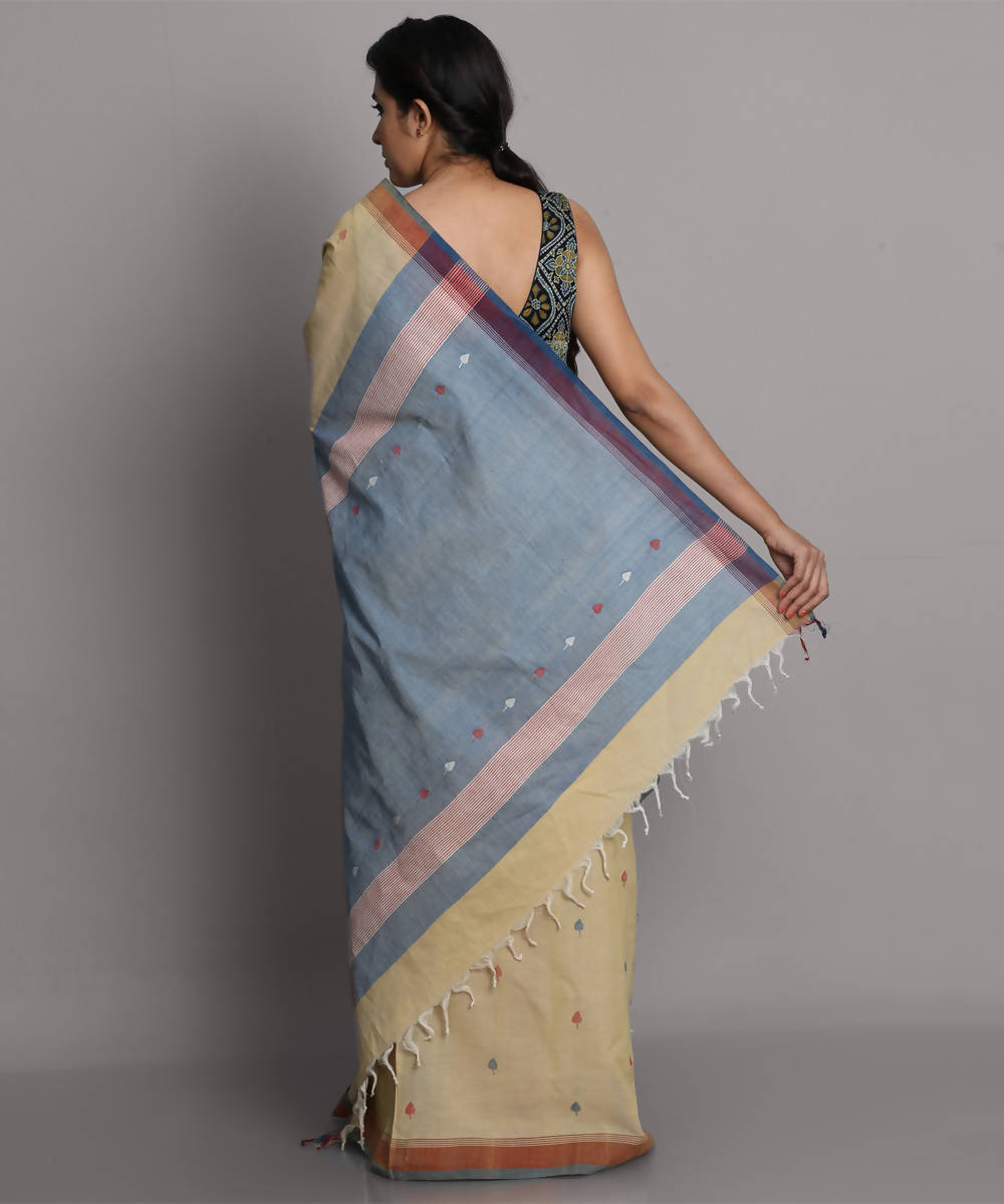 Beige jamdani cotton handwoven saree