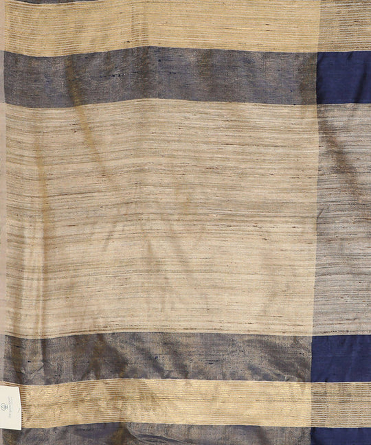 Dark blue handwoven tussar silk saree