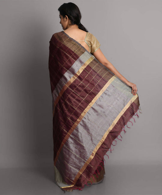 Mauve handwoven tussar silk saree